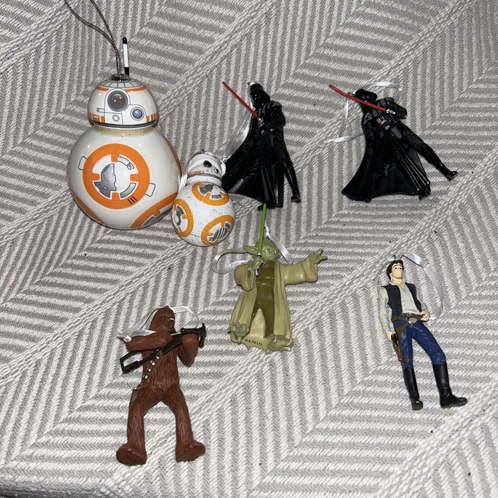 Hallmark Star Wars Ornament Character Lot BB-8, Darth Vader, Han Solo, Yoda A2